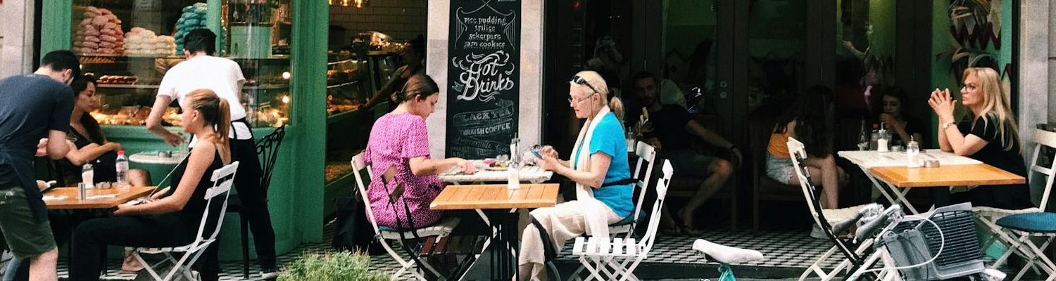 People outside restaurant