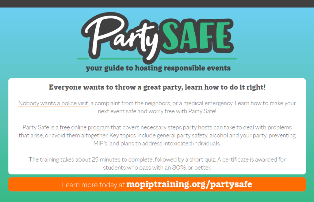 Party Safe Half Sheet Handout for Students